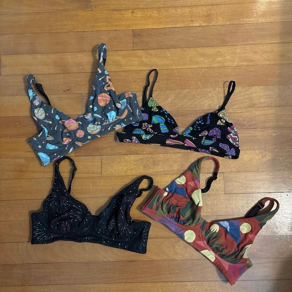 Lot of 4 Me Undies Size S Bras Bralettes Novelty Print Mushrooms Fireworks